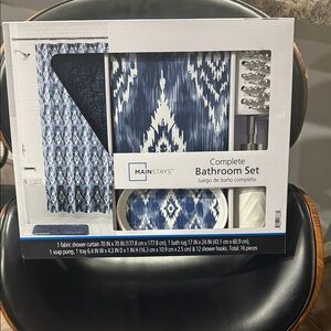 Mainstays Navy and White Ikat Shower Curtain Set